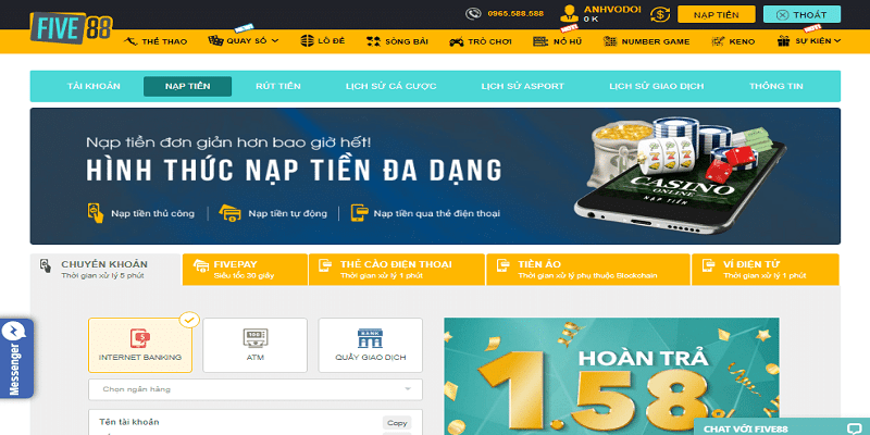 Nhà cược Five88 luôn sẵn sàng hỗ trợ khách hàng