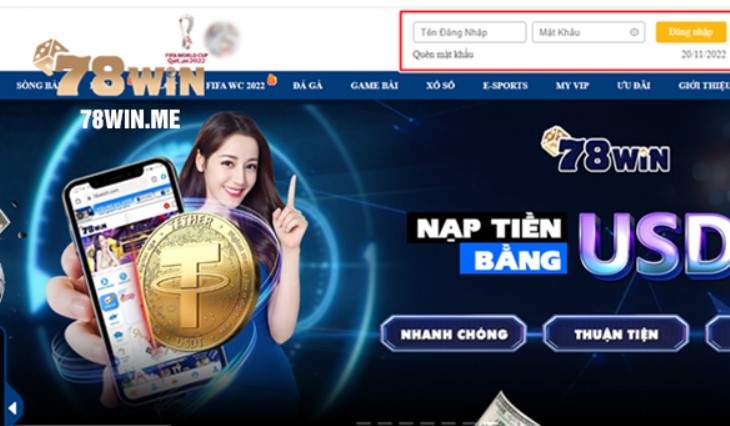 Sau khi tìm đúng link, bạn cần đăng nhập vào tài khoản thành viên 78win