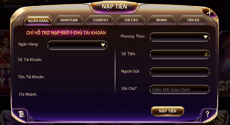 Nhanh chóng nạp tiền tham gia ngay kho tàng game
